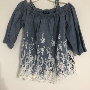 Off the shoulder Denim & Lace Top
